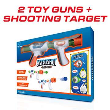 USA Toyz Astroshot Gemini Shooting Games for Kids - 2pk Soft Foam Ball Popper Toy Foam Blasters and Guns, 2-Player Toy Guns Set with Standing Shooting Target and 24 Soft Foam Balls