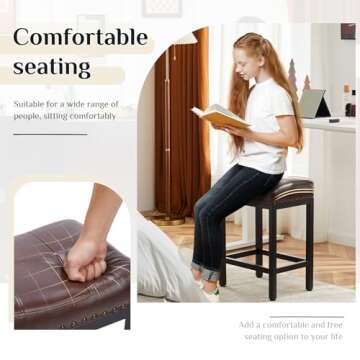 Sweetcrispy 24 inch Bar Stools Set of 2, Upholstered Modern Counter Height Bar Stools for Kitchen Island Modern PU Leather Sadless Stools Chair with Metal Base and Footrest, Brown