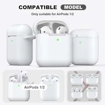 R-fun Compatible with AirPods Case Cover, Soft Silicone Protective Cover with Keychain for Women Men Compatible with Apple AirPods 2nd 1st Generation Charging Case, Front LED Visible,White