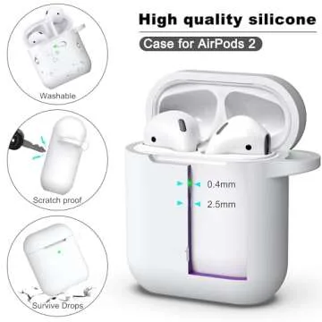 R-fun Compatible with AirPods Case Cover, Soft Silicone Protective Cover with Keychain for Women Men Compatible with Apple AirPods 2nd 1st Generation Charging Case, Front LED Visible,White