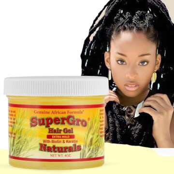 SuperGro Hair Gel with Extra Hold - For Breading, Locking, Twisting, Retwisting, Styling - Natural Hair Gel for Nourishing, Shining for Silky, Wavy, Curly, Coily, Frizzy Hair - Hair Care Gel 4 oz