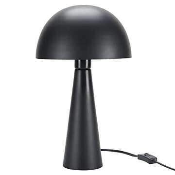 Nourison 16" Matte Black Metal Mushroom Table Lamp, Modern, Retro, Desk Light for Bedroom, Dining, Office, Entryway