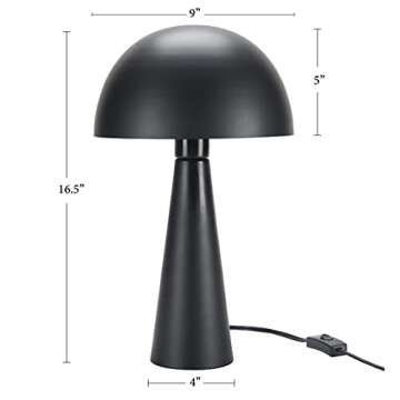 Nourison 16" Matte Black Metal Mushroom Table Lamp, Modern, Retro, Desk Light for Bedroom, Dining, Office, Entryway