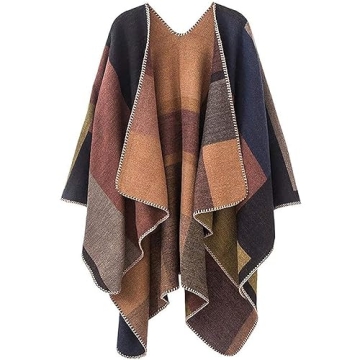 PAMEILA Women's Travel Plaid Shawl Wrap - Oversized Poncho Cape for Fall
