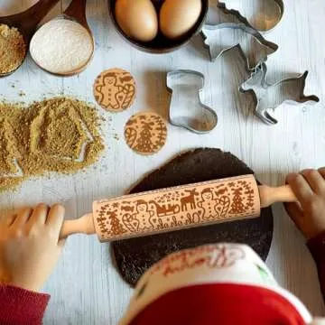 HEALLILY Christmas Gingerbread Men Rolling Pin for Festive Baking