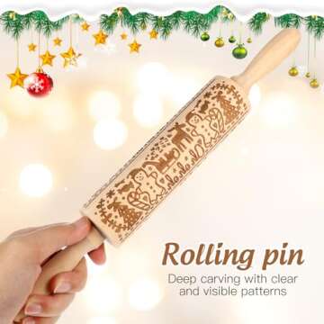 HEALLILY Christmas Gingerbread Men Rolling Pin for Festive Baking
