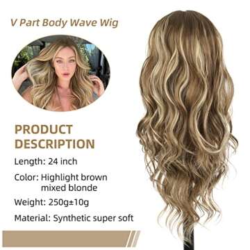 Aisaide Body Wave V Part Wigs for Black Women Highlight Brown Mixed Blonde V Shape Wig Body Wave Upg...