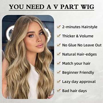 Aisaide Body Wave V Part Wigs for Black Women Highlight Brown Mixed Blonde V Shape Wig Body Wave Upgrade U Part Wigs Half Wigs for Black Women Beginner Friendly Wig Synthetic V Part Wig 24 Inch
