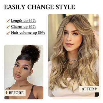 Aisaide Body Wave V Part Wigs for Black Women Highlight Brown Mixed Blonde V Shape Wig Body Wave Upgrade U Part Wigs Half Wigs for Black Women Beginner Friendly Wig Synthetic V Part Wig 24 Inch