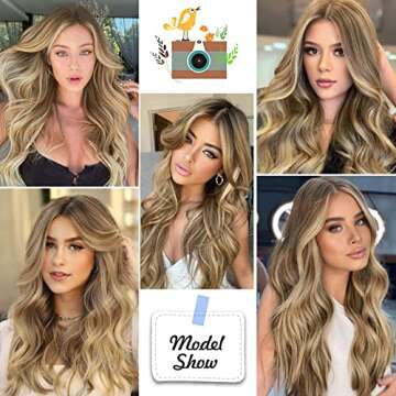 Aisaide Body Wave V Part Wigs for Black Women Highlight Brown Mixed Blonde V Shape Wig Body Wave Upgrade U Part Wigs Half Wigs for Black Women Beginner Friendly Wig Synthetic V Part Wig 24 Inch