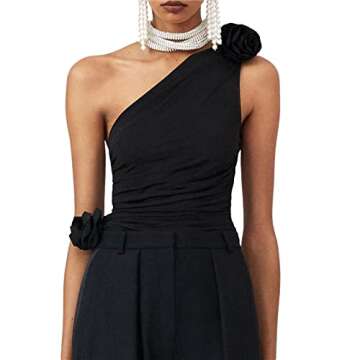 KMBANGI Floral Sexy Tank Top Women Y2k Ruffles Frill Halter Crop Tops Sleeveless Off Shoulder Backless Flower Tube Top