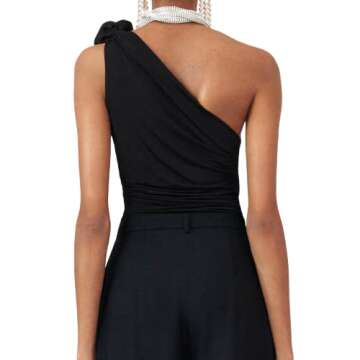 KMBANGI Floral Sexy Tank Top Women Y2k Ruffles Frill Halter Crop Tops Sleeveless Off Shoulder Backless Flower Tube Top