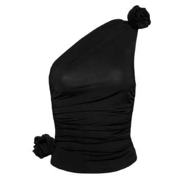 KMBANGI Floral Sexy Tank Top Women Y2k Ruffles Frill Halter Crop Tops Sleeveless Off Shoulder Backless Flower Tube Top