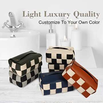 Anhixuse Tissue Box Cover, Rectangular Tissue Box Holder, Modern PU Leather, Stylish Checkerboard for Living Room, Decorative Shelf, Bathroom Counter Top, Bedside Table, Desk (Black)