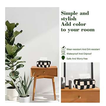 Anhixuse Tissue Box Cover, Rectangular Tissue Box Holder, Modern PU Leather, Stylish Checkerboard for Living Room, Decorative Shelf, Bathroom Counter Top, Bedside Table, Desk (Black)