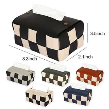 Anhixuse Tissue Box Cover, Rectangular Tissue Box Holder, Modern PU Leather, Stylish Checkerboard for Living Room, Decorative Shelf, Bathroom Counter Top, Bedside Table, Desk (Black)