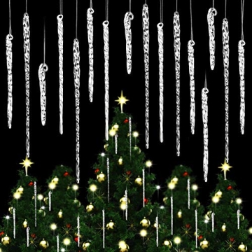 24 Pieces Clear Glass Icicle Christmas Tree Ornaments 4 Sizes 2.4-7.1 Inch Twisted Clear Icicle Drop...