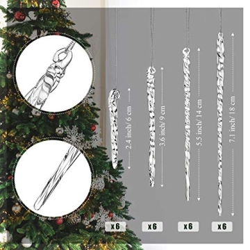 Stunning Glass Icicle Ornaments - 24 Pieces for Christmas