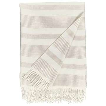 Amazon Brand – Stone & Beam Striped Throw Blanket, Soft and Easy Care, 80" x 60", Fringed, Natural