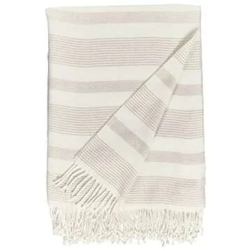 Amazon Brand – Stone & Beam Striped Throw Blanket, Soft and Easy Care, 80" x 60", Fringed, Natural