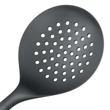Zyliss E980232 Skimmer, Sustainable Wheatstraw/Nylon, Cooking Spoon with Holes for Skimming/Draining, Non Stick, Heat Resistant Silicone Head, Beluga Grey, 13.2" X 4.8", Dishwasher Safe