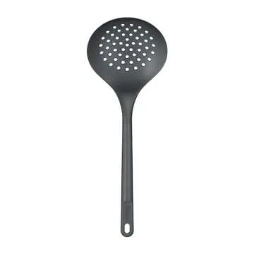 Zyliss E980232 Skimmer, Sustainable Wheatstraw/Nylon, Cooking Spoon with Holes for Skimming/Draining, Non Stick, Heat Resistant Silicone Head, Beluga Grey, 13.2" X 4.8", Dishwasher Safe