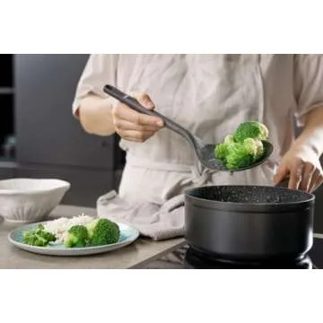 Zyliss E980232 Skimmer, Sustainable Wheatstraw/Nylon, Cooking Spoon with Holes for Skimming/Draining, Non Stick, Heat Resistant Silicone Head, Beluga Grey, 13.2" X 4.8", Dishwasher Safe