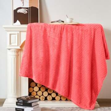 Vessia Flannel Fleece Throw Blanket for Couch,Sofa,Bed, 300GSM 50x70inch Striped Red Blanket Throw f...