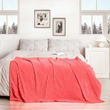 Vessia Flannel Fleece Throw Blanket for Couch,Sofa,Bed, 300GSM 50x70inch Striped Red Blanket Throw for Adults and Kids, Super Soft Warm Cozy Lightweight Ribbed Throw for All-Season