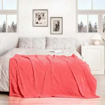 Vessia Flannel Fleece Throw Blanket for Couch,Sofa,Bed, 300GSM 50x70inch Striped Red Blanket Throw for Adults and Kids, Super Soft Warm Cozy Lightweight Ribbed Throw for All-Season