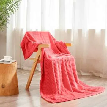 Vessia Flannel Fleece Throw Blanket for Couch,Sofa,Bed, 300GSM 50x70inch Striped Red Blanket Throw for Adults and Kids, Super Soft Warm Cozy Lightweight Ribbed Throw for All-Season