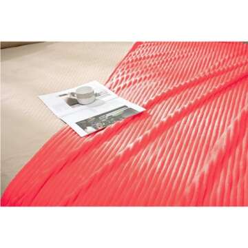 Vessia Flannel Fleece Throw Blanket for Couch,Sofa,Bed, 300GSM 50x70inch Striped Red Blanket Throw for Adults and Kids, Super Soft Warm Cozy Lightweight Ribbed Throw for All-Season