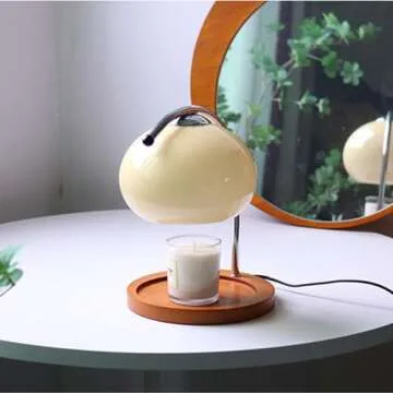 Candle Warmer Lamp, Aromatherapy Candle Warmer, Dimmable Retro Decorative Aromatherapy Candle Melter Melting Lamp for Bedroom Study Round Plate (Beige)