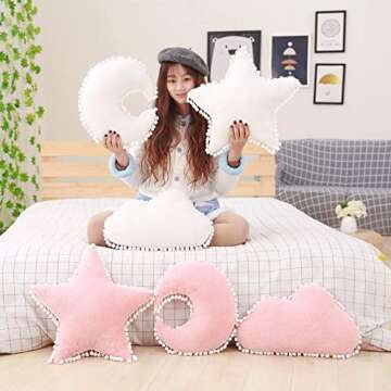 elfishgo Creative Star Moon and Cloud Plush Pillows Stuffed Toys (Pink, Star)
