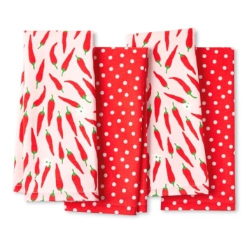 Kate Spade New York Hot Hot Hot Peppers and Spring Time Dot Kitchen Towels 4-Pack Set, Absorbent 100...