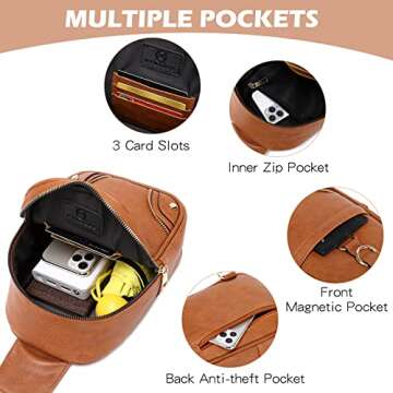 Sling Bag for Women Small Crossbody Bags PU Leather Chest Backpack Daypack Guitar Strap Fanny Pack Belt Bag Fashion Cross Body Cell Phone Purse for Traveling/Hiking/Everywhere