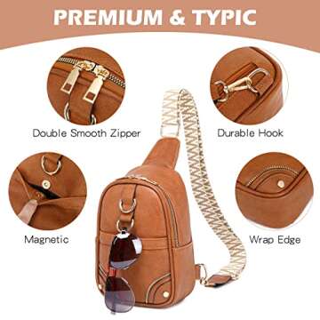 Sling Bag for Women Small Crossbody Bags PU Leather Chest Backpack Daypack Guitar Strap Fanny Pack Belt Bag Fashion Cross Body Cell Phone Purse for Traveling/Hiking/Everywhere