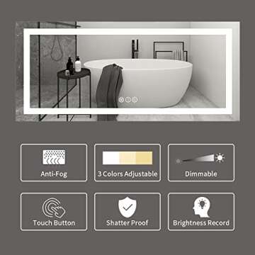 Amorho LED Bathroom Mirror 72"x 32" with Front and Backlight, Large Dimmable Wall Mirrors with Anti-...
