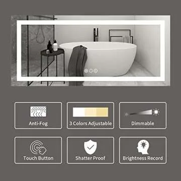 Amorho LED Bathroom Mirror 72"x 32" with Front and Backlight, Large Dimmable Wall Mirrors with Anti-...