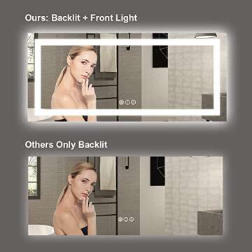 Amorho LED Bathroom Mirror 72"x 32" with Front and Backlight, Large Dimmable Wall Mirrors with Anti-Fog, Shatter-Proof, Memory, 3 Colors, Double LED Vanity Mirror