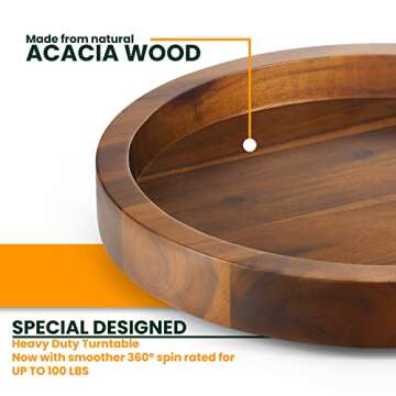 RABAHA 13" Acacia Lazy Susan Organizer for Table - Wood Lazy Susans Turntable for Countertop - Wooden Kitchen Turntable Storage Food Bin Container for Cabinet; Spices, Fridge, Pantry (13 Inch Acacia)