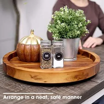 RABAHA 13" Acacia Lazy Susan Organizer for Table - Wood Lazy Susans Turntable for Countertop - Wooden Kitchen Turntable Storage Food Bin Container for Cabinet; Spices, Fridge, Pantry (13 Inch Acacia)