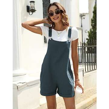 Yeokou Women's Casual Summer Bib Shortalls with Pockets in Blue Grey (XXL)