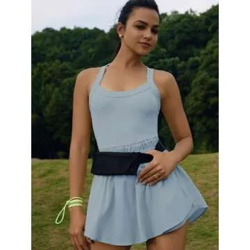 SENSERISE Womens Athletic Dress Workout Romper Sets Tennis Dresses Running Onesie One Piece Shorts Golf Yoga Clothes(Light Blue,L)