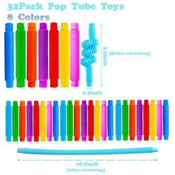 32Pack Pop Tubes - Sensory Fidget Toys for All Ages