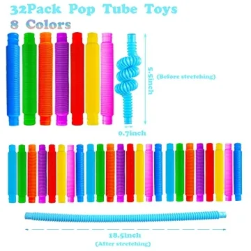 32Pack Pop Tubes - Sensory Fidget Toys for All Ages