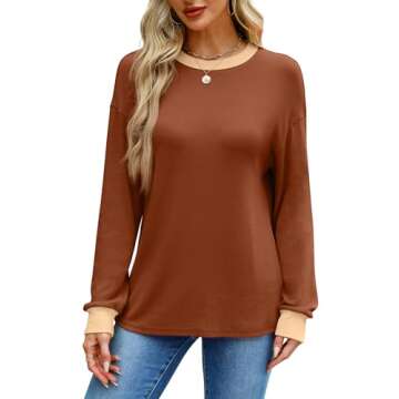 WIHOLL Womens Tunic Tops to Wear with Leggings Sweatshirt for Women 2024 Long Sleeve Shirts Caramel M