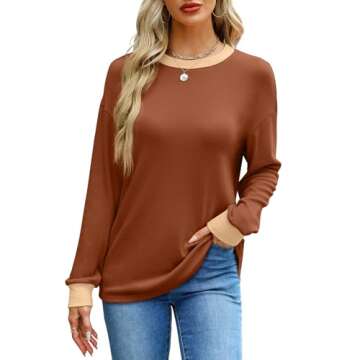 WIHOLL Womens Tunic Tops to Wear with Leggings Sweatshirt for Women 2024 Long Sleeve Shirts Caramel M