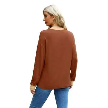 WIHOLL Womens Tunic Tops to Wear with Leggings Sweatshirt for Women 2024 Long Sleeve Shirts Caramel M