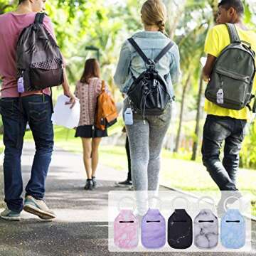 Hand Sanitizer Holder Keychian,5 Pack Empty Travel Size Bottle and Hand Sanitizer Keychain Set Include 5pcs Flip Cap Reusable Bottles,5pcs Refillable Bottles Keychain Holders for Backpack and Kids